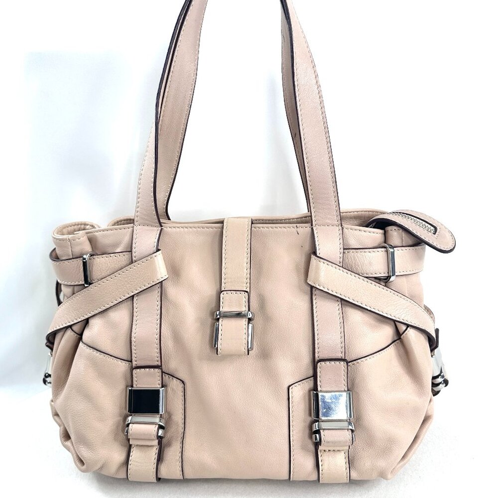 LK Bennett Anna Pink Leather Shoulder Bag Strappy Belted Front Back Sides